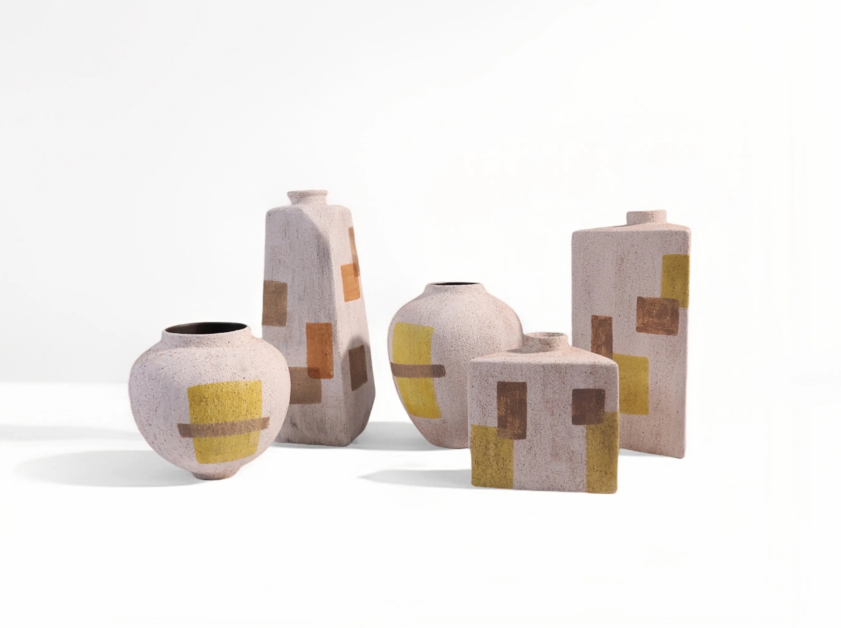 Geometric Color- Block Ceramic Vases