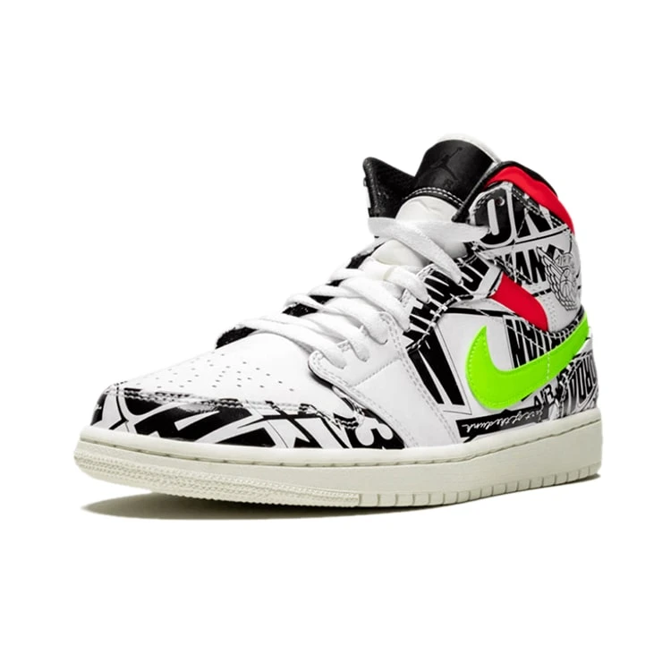 NIKE ナイキ AIR JORDAN 1 MID 'OVER-PRINT LOGOS' エア ジョーダン ワン ミッド "オーバー プリント ロゴス" メンズ スニーカー WHITE/BLACK-GREEN-RED ホワイト/ブラック-グリーン-レッド【海外展開 日本未入荷】