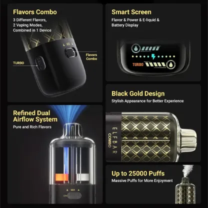 ELFBAR(エルフバー)COMBO 25000 使い捨て電子タバコ 25000口（アップル・ジューシーピーチ・5%ニコチン）