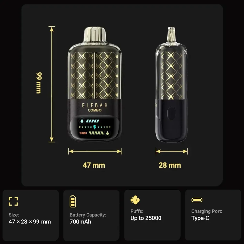 ELFBAR(エルフバー)COMBO 25000 使い捨て電子タバコ 25000口（アップル・ジューシーピーチ・5%ニコチン）