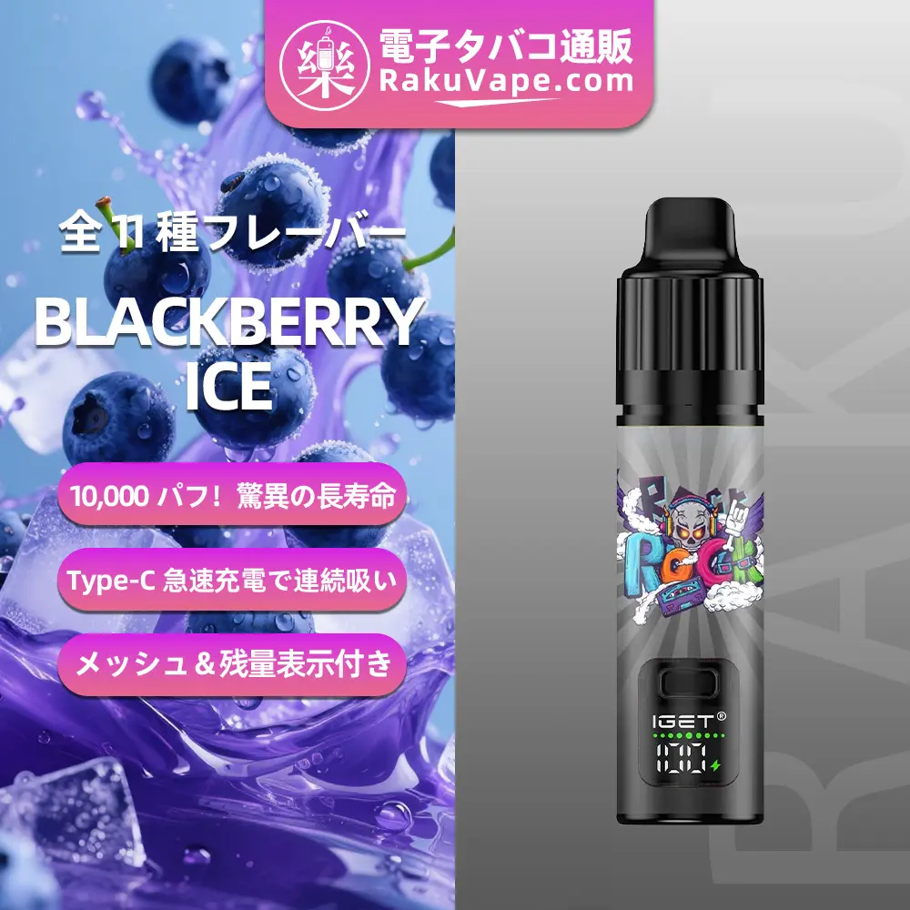 IGET（アイジェット） Bar Plus S3 プリフィルドポッド 使い捨て 10000口（ブラックベリーアイス）5% ニコチン