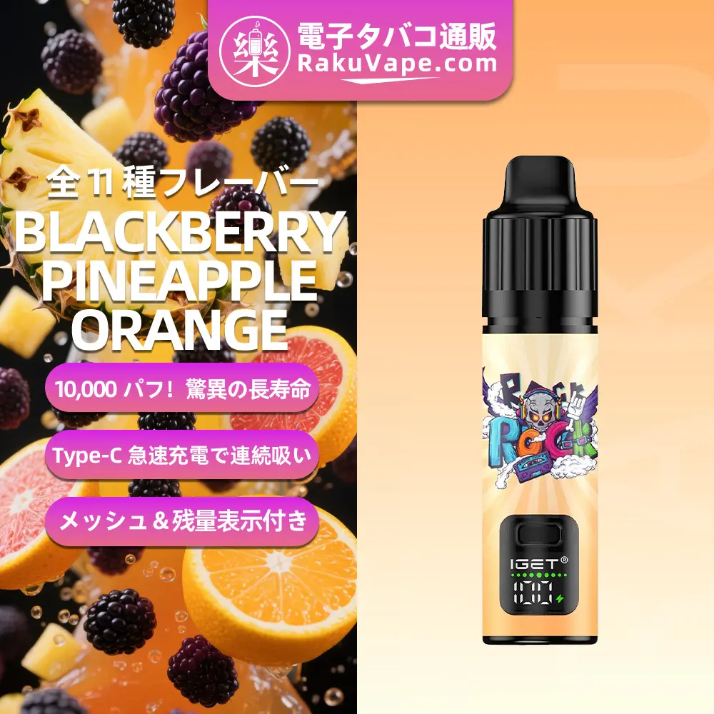 IGET（アイジェット） Bar Plus S3 プリフィルドポッド 使い捨て 10000口（ブラックベリーアイス） 2.85% ニコチン