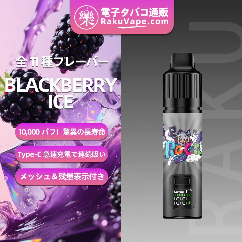 IGET（アイジェット） Bar Plus S3 プリフィルドポッド 使い捨て 10000口（ブラックベリーアイス） 5% ニコチン