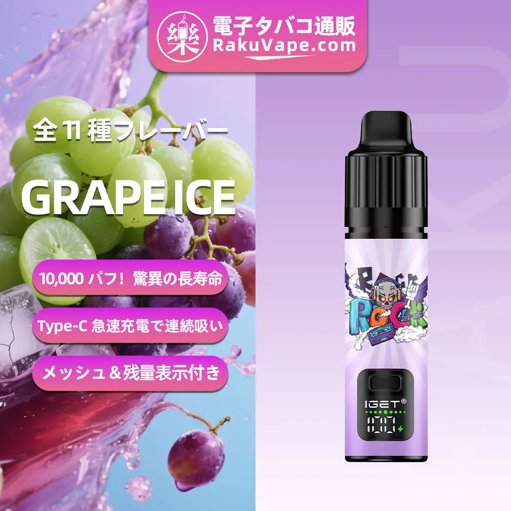 IGET（アイジェット） Bar Plus S3 プリフィルドポッド 使い捨て 10000口（グレープアイス） 5% ニコチン