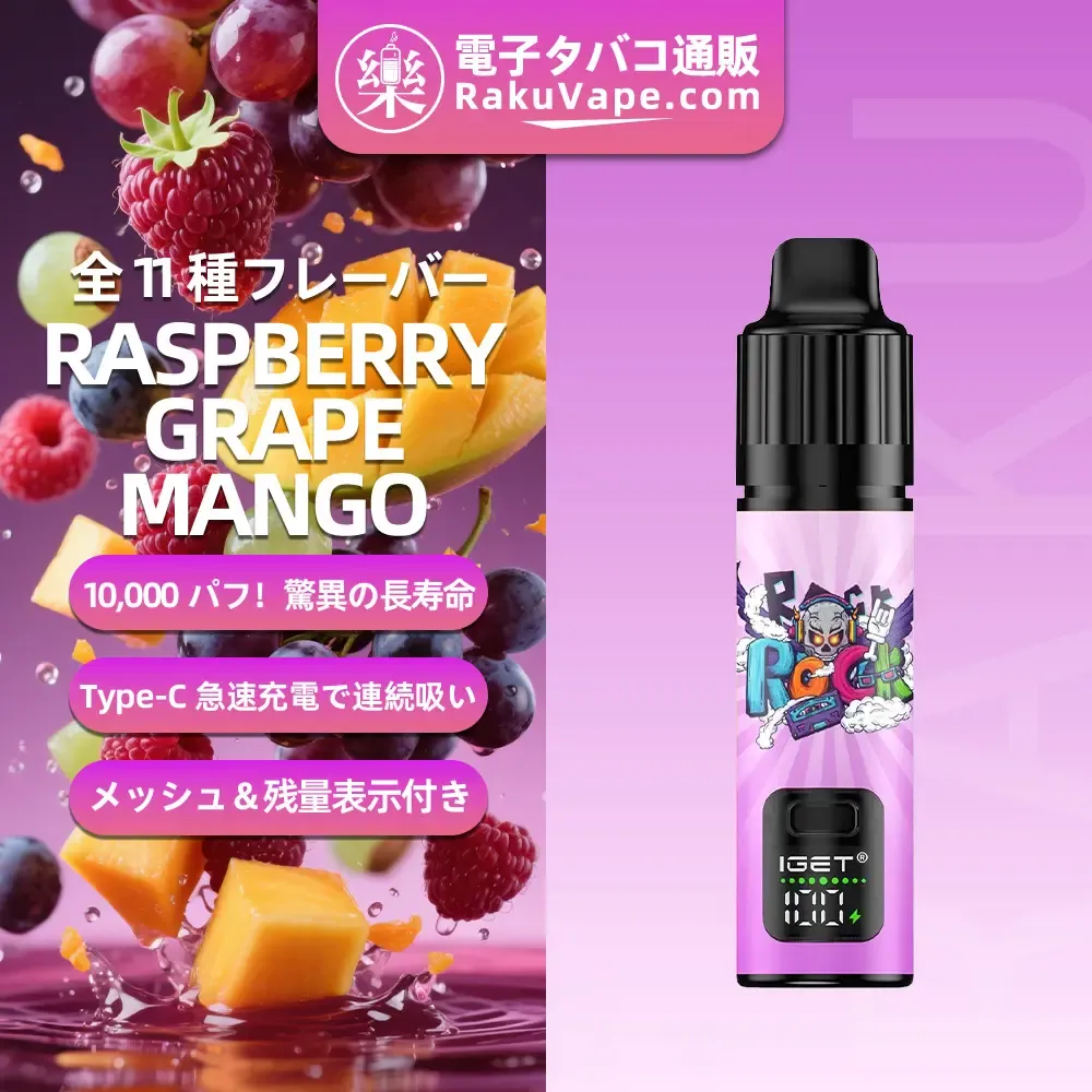 IGET（アイジェット） Bar Plus S3 プリフィルドポッド 使い捨て 10000口（ブラックベリーアイス） 2.85% ニコチン