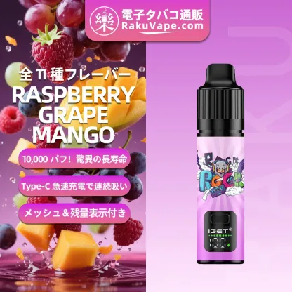 IGET（アイジェット） Bar Plus S3 プリフィルドポッド 使い捨て 10000口（ブラックベリーアイス） 2.85% ニコチン