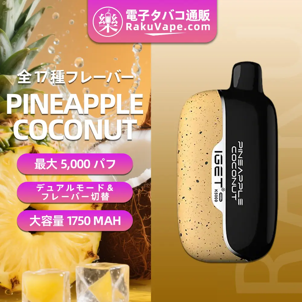 IGET（アイジェット） Moon K5000 使い捨て電子タバコ 5000口（パイナップル・ココナッツ） 5% ニコチン  