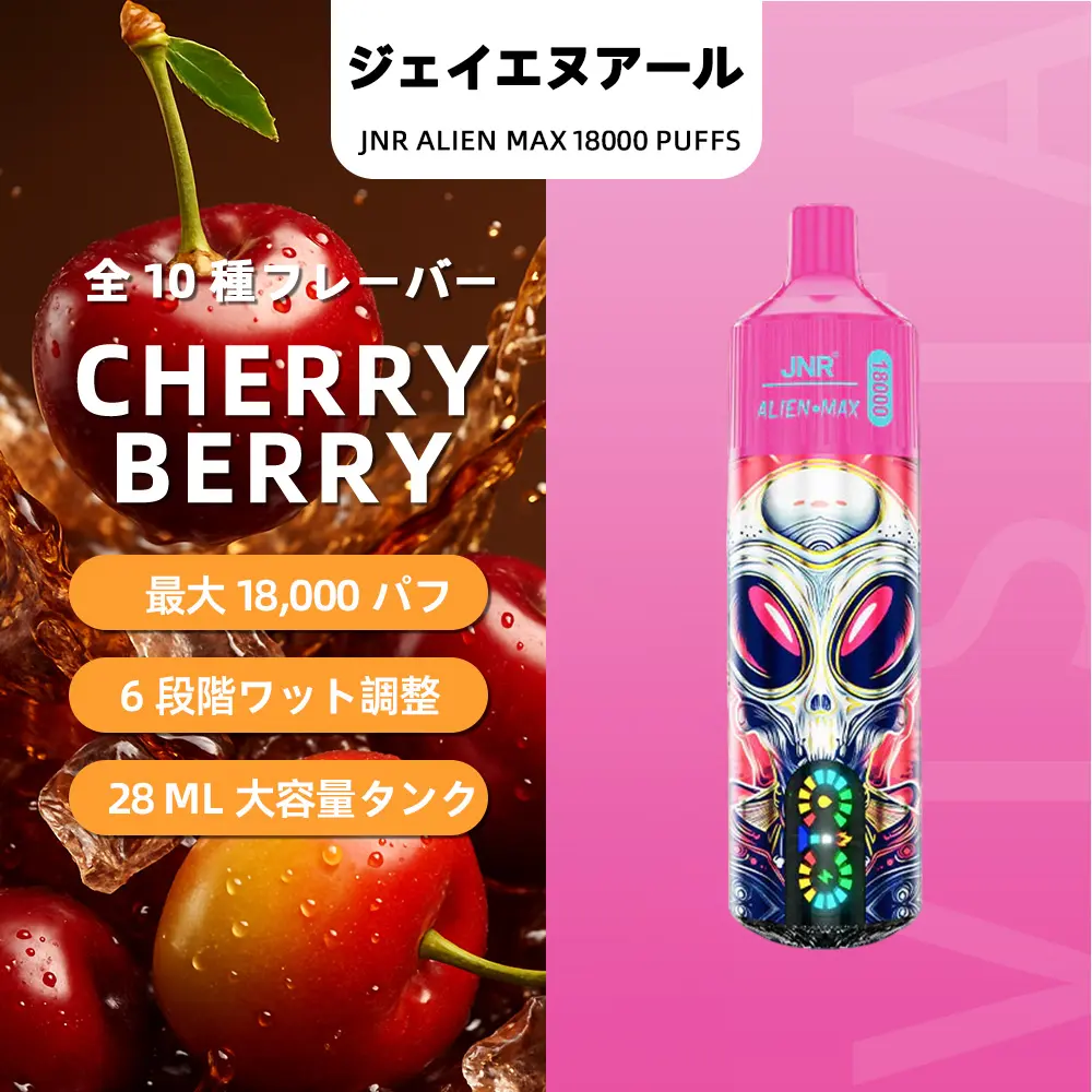 JNR（ジェイエヌアール） Alien Max 使い捨て電子タバコ 18000口（ブルーベリー・キウイ） 5% ニコチン  