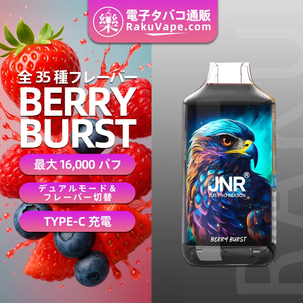 JNR（ジェイエヌアール） Falcon 使い捨て電子タバコ 16000口（ベリーバースト） 2% ニコチン