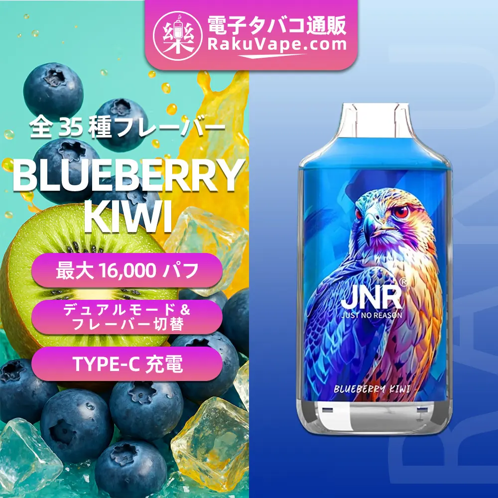 JNR（ジェイエヌアール） Falcon 使い捨て電子タバコ 16000口（ブルーベリー・キウイ） 2% ニコチン
