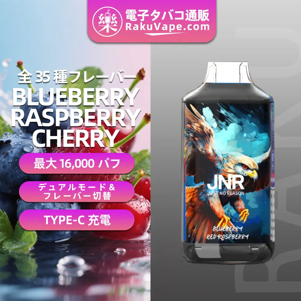 JNR（ジェイエヌアール） Falcon 使い捨て電子タバコ 16000口（ブルーベリー・ラズベリー・チェリー） 2% ニコチン