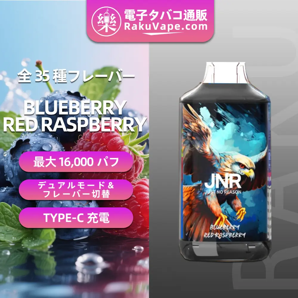 JNR（ジェイエヌアール） Falcon 使い捨て電子タバコ 16000口（ブルーベリー・レッドラズベリー） 2% ニコチン