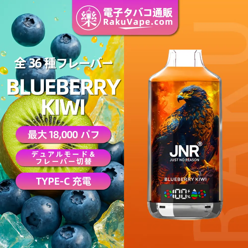 JNR（ジェイエヌアール） Falcon X 使い捨て電子タバコ 18000口（ブルーベリー・キウイ） 2% ニコチン  