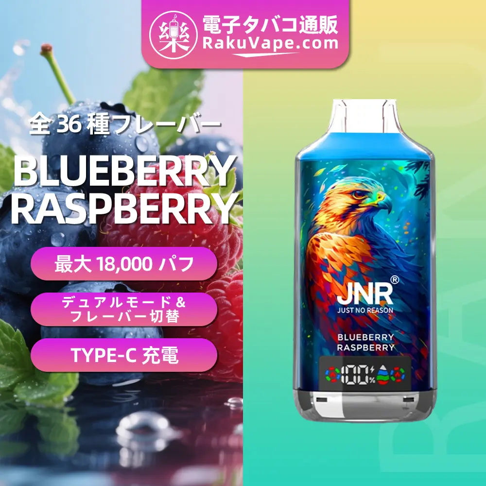 JNR（ジェイエヌアール） Falcon X 使い捨て電子タバコ 18000口（ブルーベリー・ラズベリー） 2% ニコチン  