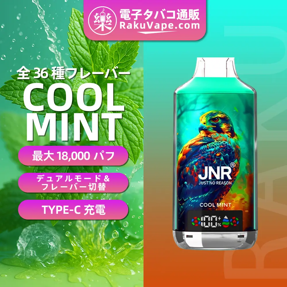 JNR（ジェイエヌアール） Falcon X 使い捨て電子タバコ 18000口（クールミント） 2% ニコチン  