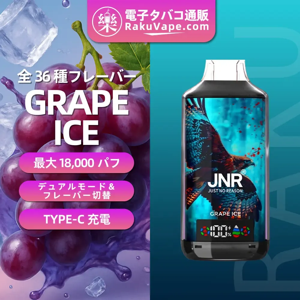 JNR（ジェイエヌアール） Falcon X 使い捨て電子タバコ 18000口（ストロベリーアイス） 2% ニコチン