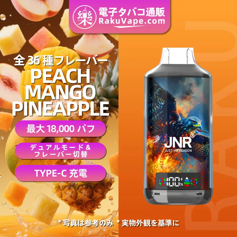 JNR（ジェイエヌアール） Falcon X 使い捨て電子タバコ 18000口（ピーチマンゴーパイナップル） 2% ニコチン  