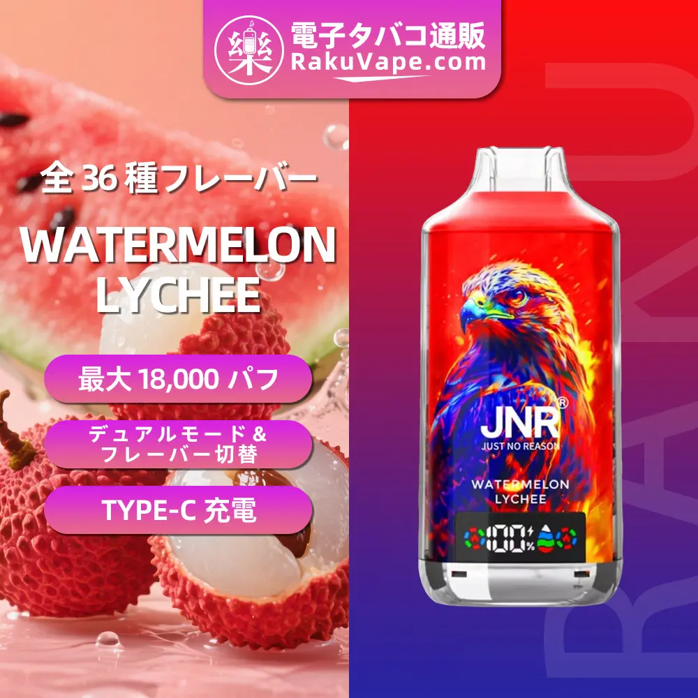 JNR（ジェイエヌアール） Falcon X 使い捨て電子タバコ 18000口（ウォーターメロン・ライチ） 2% ニコチン  