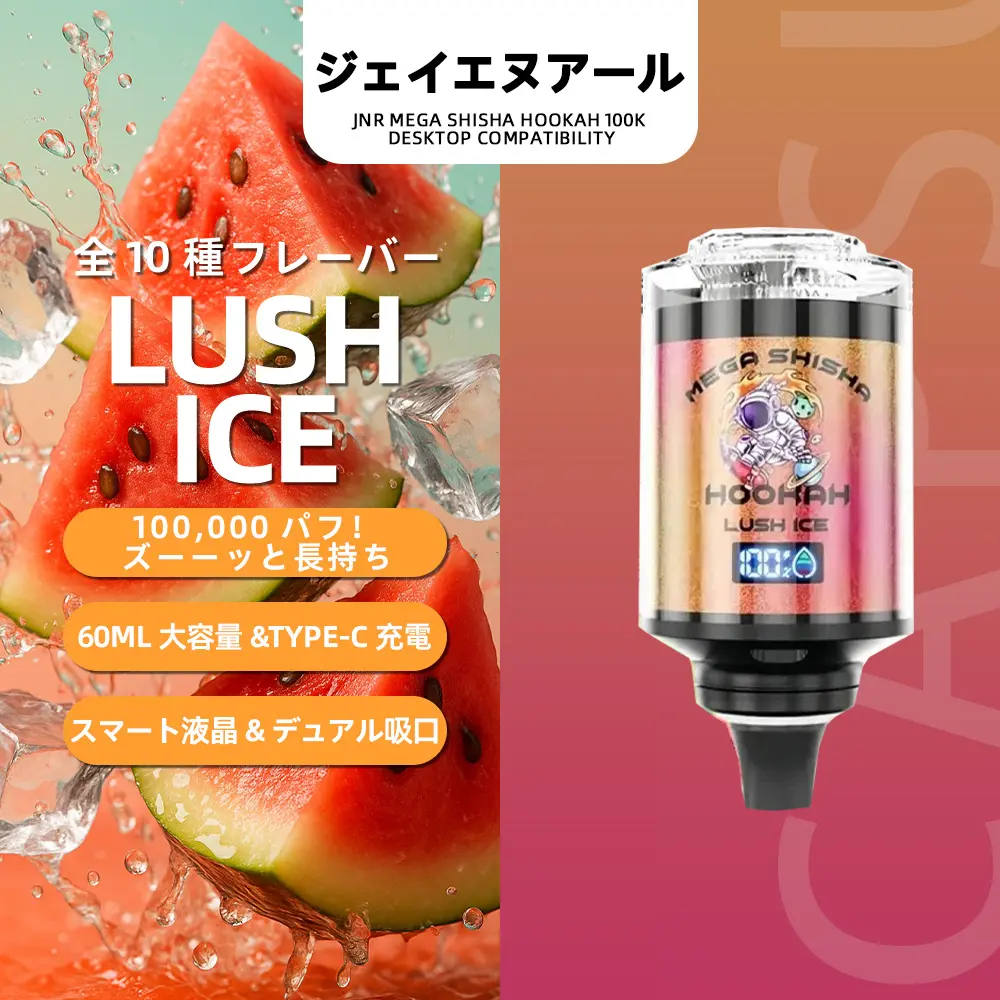 JNR（ジェイエヌアール） Mega Shisha Hookah 使い捨て電子タバコ 100000口（Two Apple／ツーアップル） 2% ニコチン