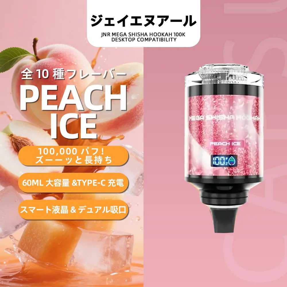 JNR（ジェイエヌアール） Mega Shisha Hookah 使い捨て電子タバコ 100000口（Two Apple／ツーアップル） 2% ニコチン