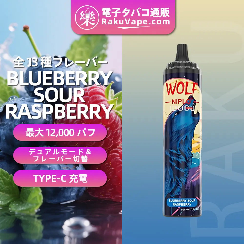 JNR（ジェイエヌアール） Wolf Niplo 使い捨て電子タバコ 10000口（ストロベリーモヒート） 2% ニコチン