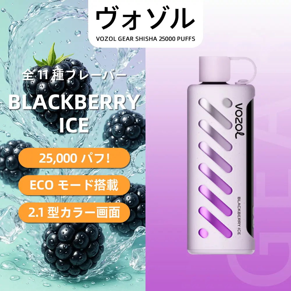 VOZOL（ヴォゾル） Gear Shisha 使い捨て電子タバコ 25000口（ブラックベリーアイス） 3% ニコチン