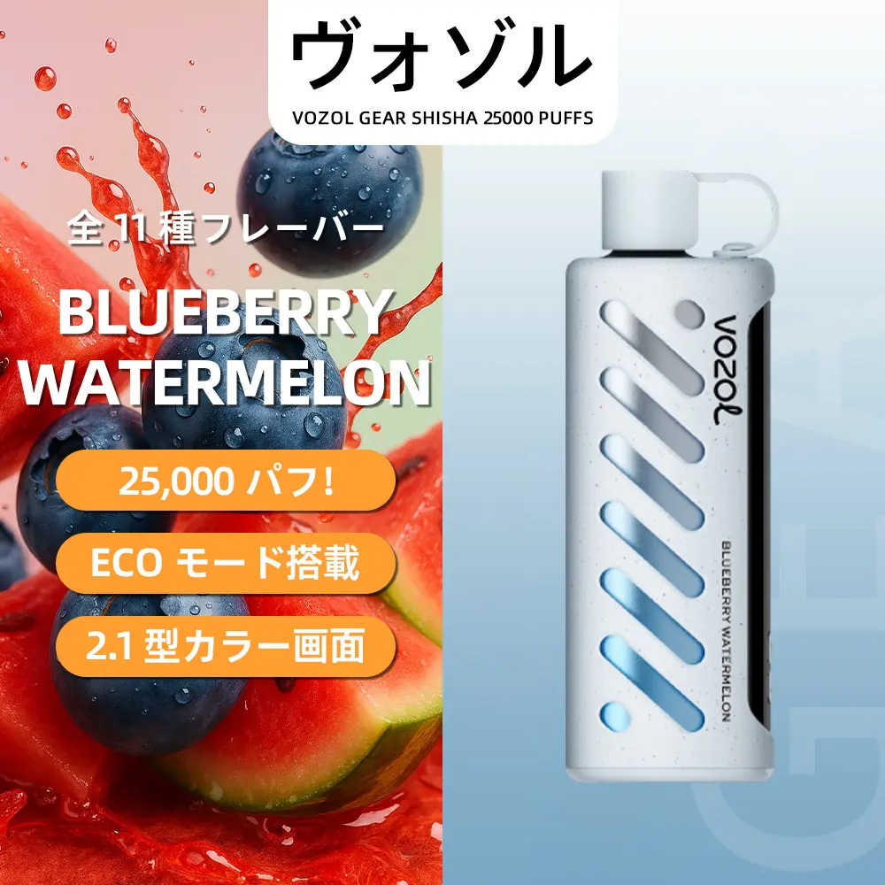 VOZOL（ヴォゾル） Gear Shisha 使い捨て電子タバコ 25000口（ブルーベリー・ウォーターメロン） 3% ニコチン