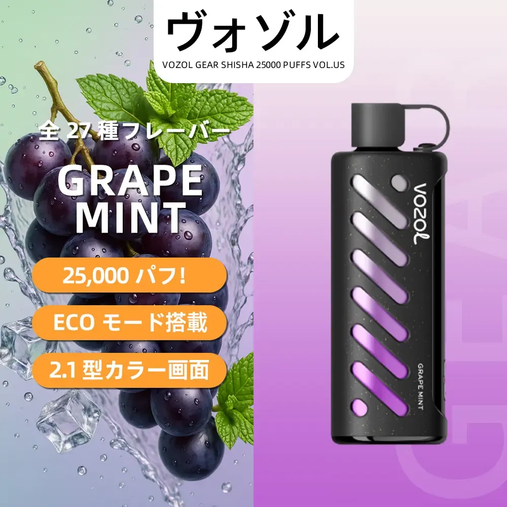 VOZOL（ヴォゾル） Gear Shisha 使い捨て電子タバコ 25000口（グレープミント） 5% ニコチン