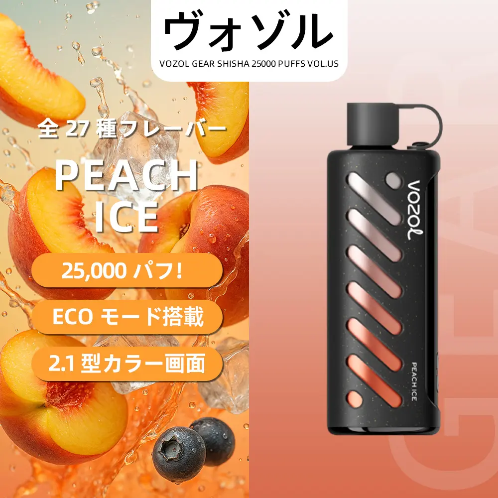 VOZOL（ヴォゾル） Gear Shisha 使い捨て電子タバコ 25000口（ピーチアイス） 5% ニコチン