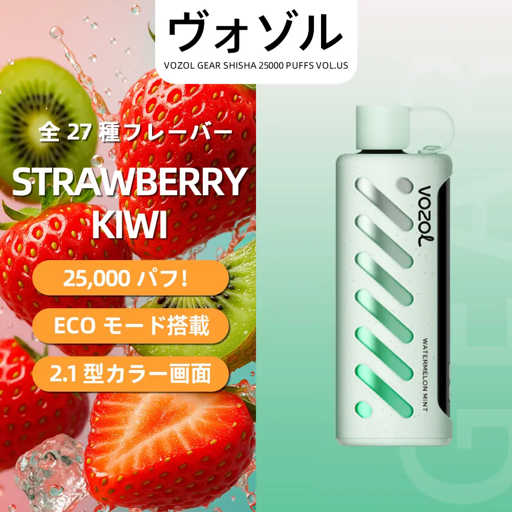 VOZOL（ヴォゾル） Gear Shisha 使い捨て電子タバコ 25000口（ストロベリー・キウイ） 5% ニコチン
