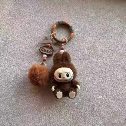 Labubu かわいいフロッキングカップルカーキーホルダーデコレーションバッグペンダント携帯電話チェーン