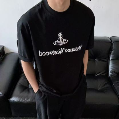 『M-2XL』黒と白のインスタイル純綿半袖Tシャツ男性と女性ゆったり夏のトレンド