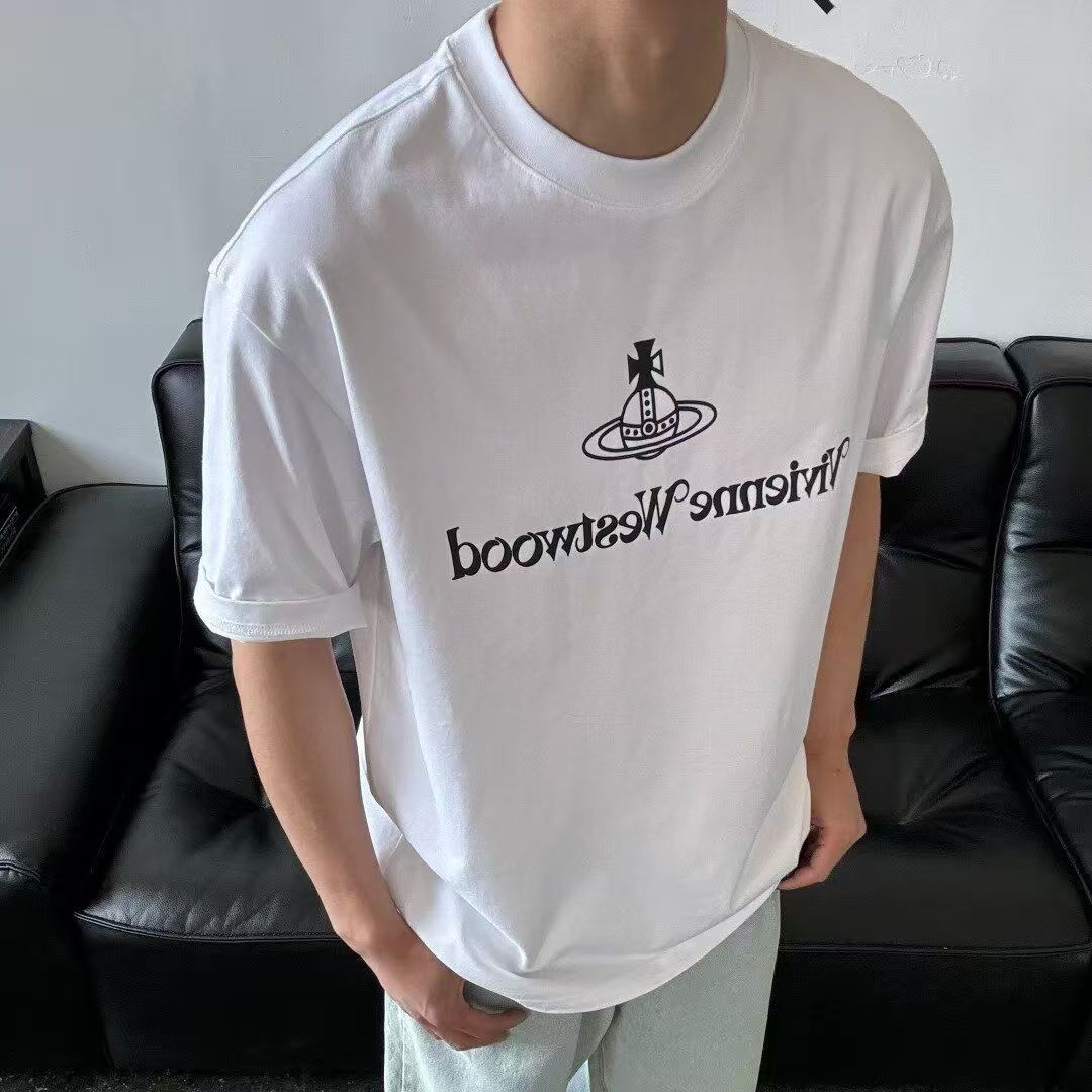 『M-2XL』黒と白のインスタイル純綿半袖Tシャツ男性と女性ゆったり夏のトレンド