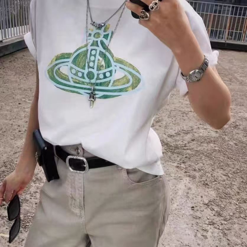 『M-3XL』夏の純綿プリント半袖ルーズスリムラウンドネックカジュアルオールマッチトップホットスタイルイン