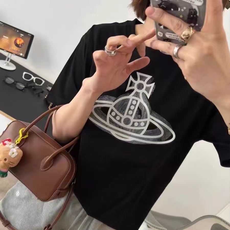 『M-3XL』夏の純綿プリント半袖ルーズスリムラウンドネックカジュアルオールマッチトップホットスタイルイン