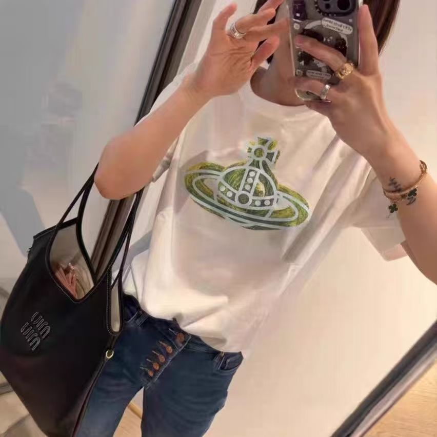 『M-3XL』夏の純綿プリント半袖ルーズスリムラウンドネックカジュアルオールマッチトップホットスタイルイン