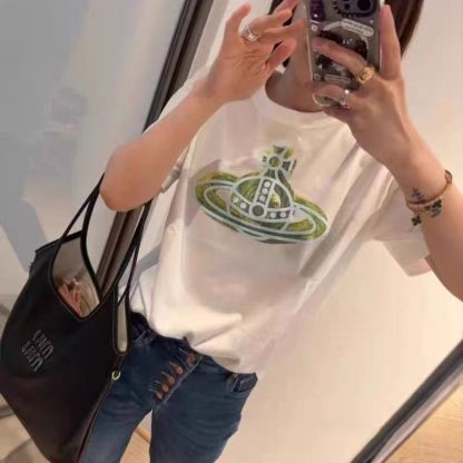 『M-3XL』夏の純綿プリント半袖ルーズスリムラウンドネックカジュアルオールマッチトップホットスタイルイン