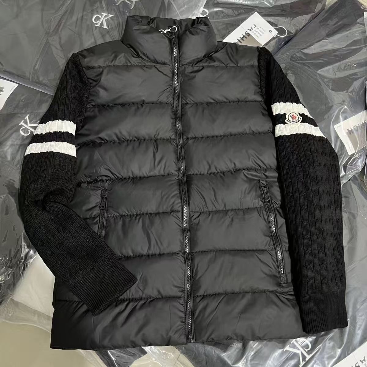 『M-4XL』ニットパッチワークコットンジャケットスタンドカラーメンズ冬暖かい新しいカジュアルカップルコットンジャケット