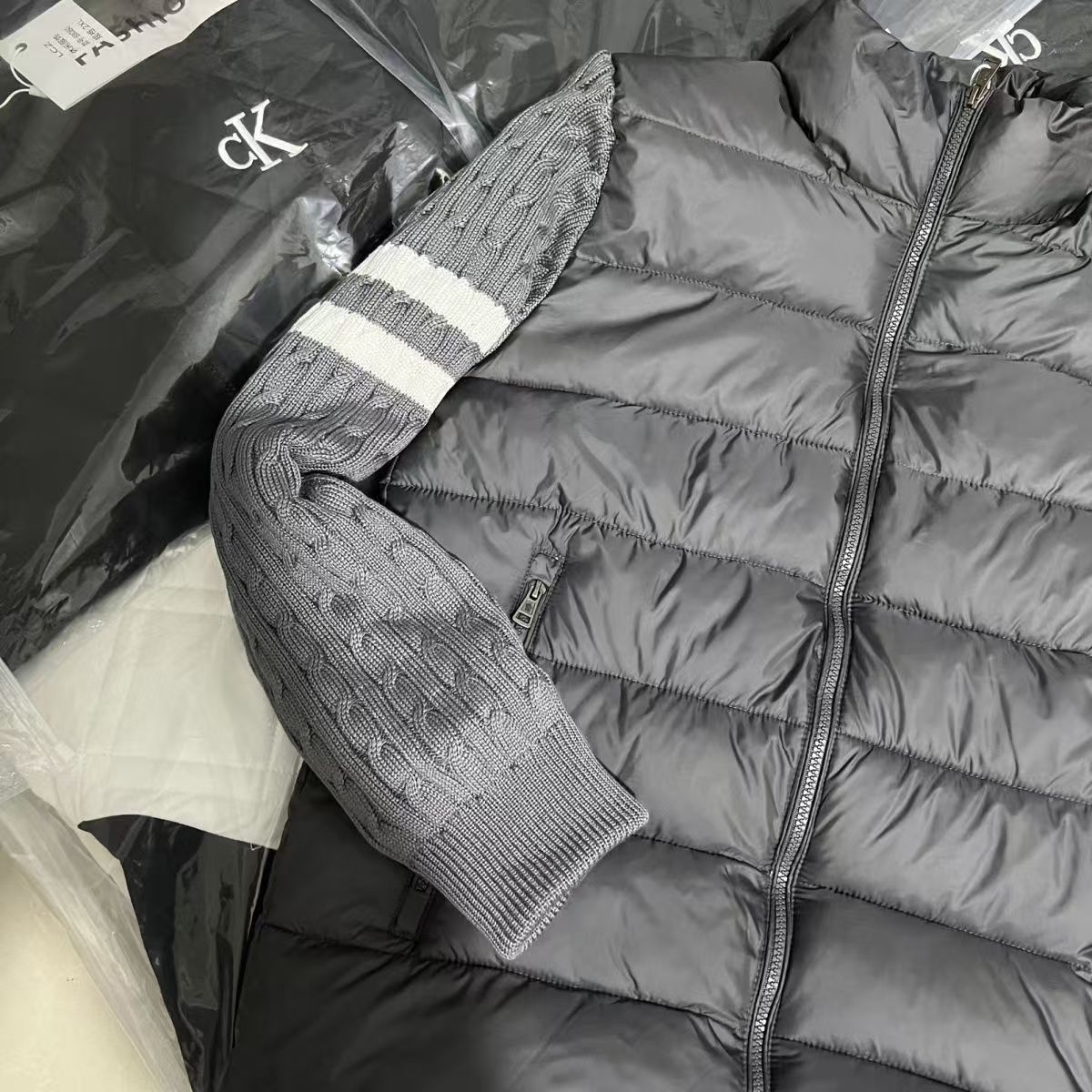 『M-4XL』ニットパッチワークコットンジャケットスタンドカラーメンズ冬暖かい新しいカジュアルカップルコットンジャケット