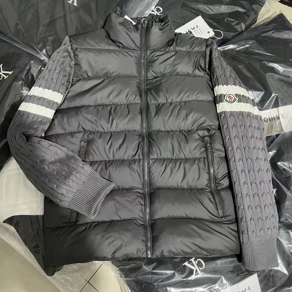 『M-4XL』ニットパッチワークコットンジャケットスタンドカラーメンズ冬暖かい新しいカジュアルカップルコットンジャケット