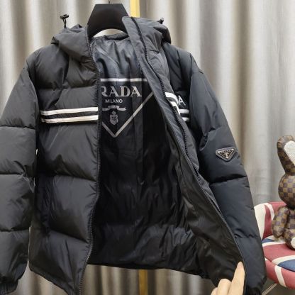 人気の刺繍入りフード付きメンズゆったり厚手カジュアルストライプコットンコート