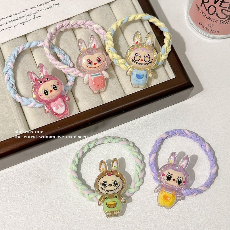 Labubuキュートで甘いドーパミン高弾性ゴムバンドダブルポニーテールヘアロープヘアリング