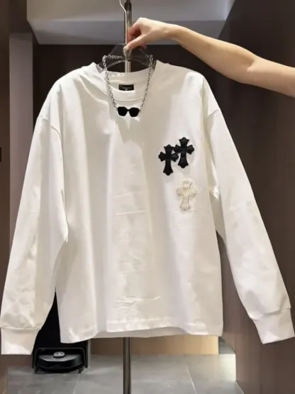 『M-5XL』新作秋冬レザーラベル刺繍スウェットシャツ男女兼用