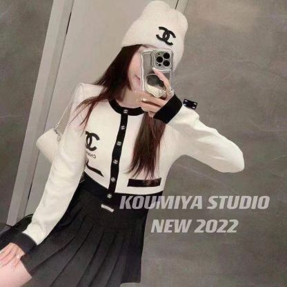 『S-L』秋冬の新作コントラストカラーニット長袖カーディガンセーター