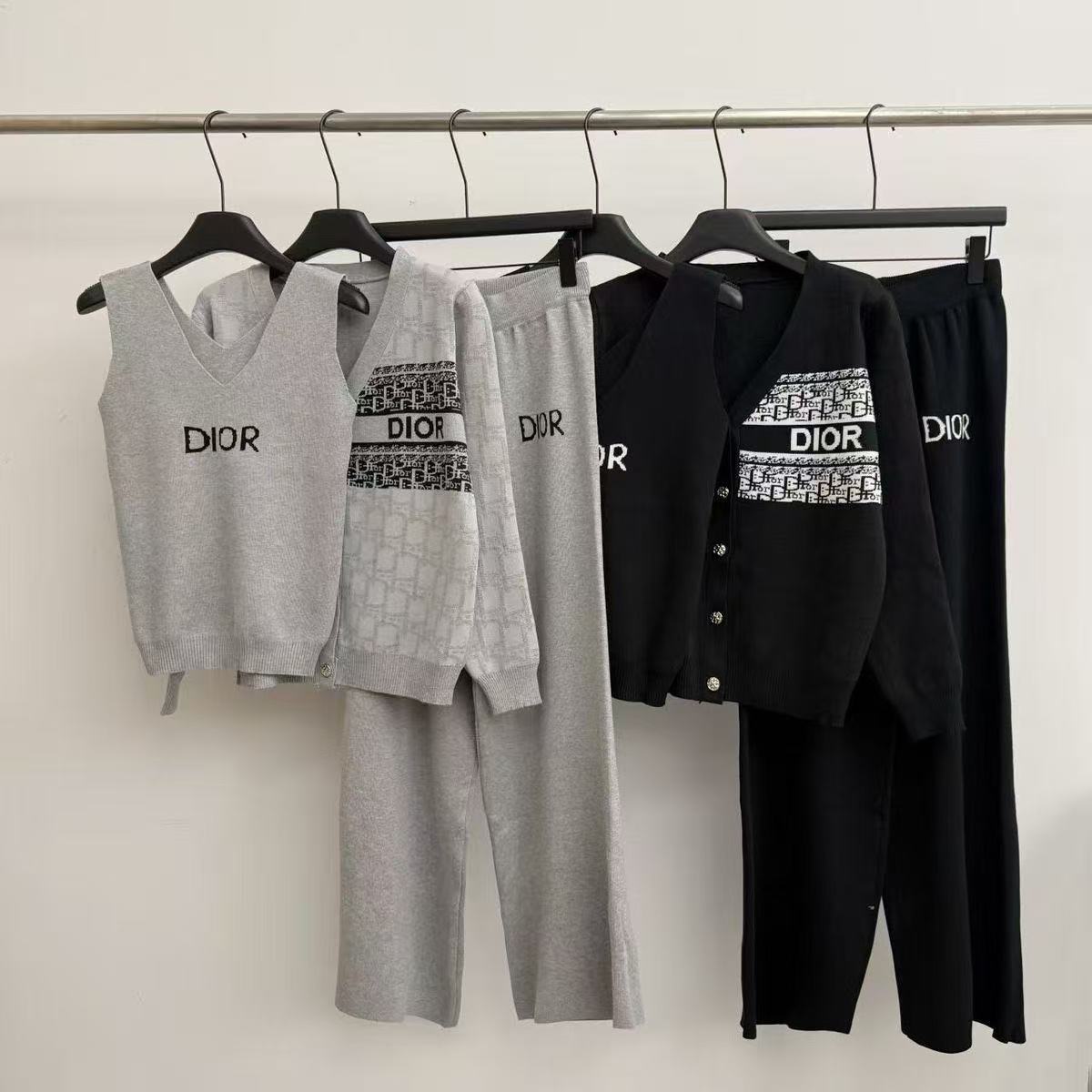 『S-2XL』エレガントなニットスリーピースセット：ベスト、カーディガン、ワイドレッグパンツ - 高級レディーススーツ