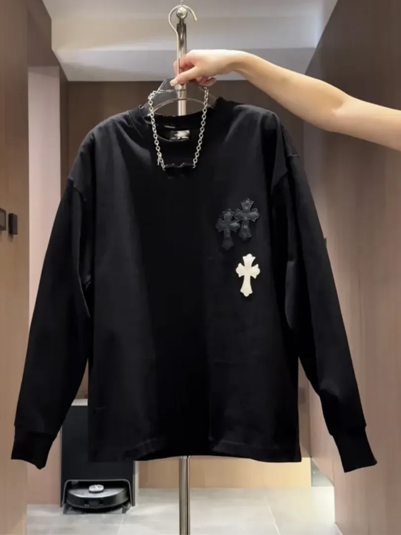 『M-5XL』新作秋冬レザーラベル刺繍スウェットシャツ男女兼用