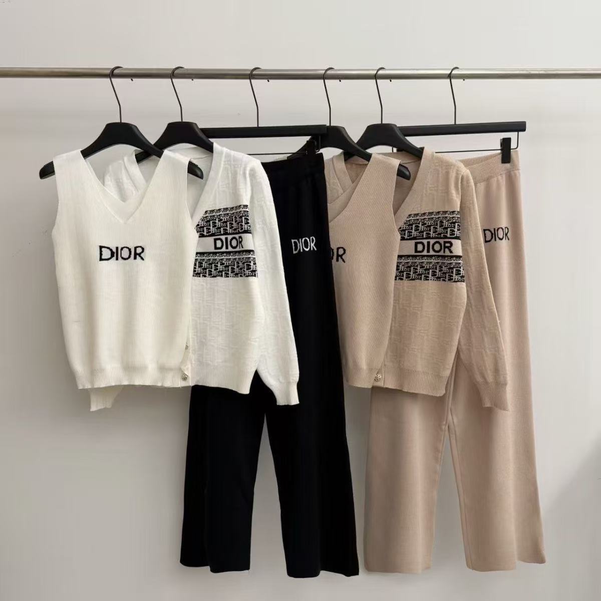 『S-2XL』エレガントなニットスリーピースセット：ベスト、カーディガン、ワイドレッグパンツ - 高級レディーススーツ