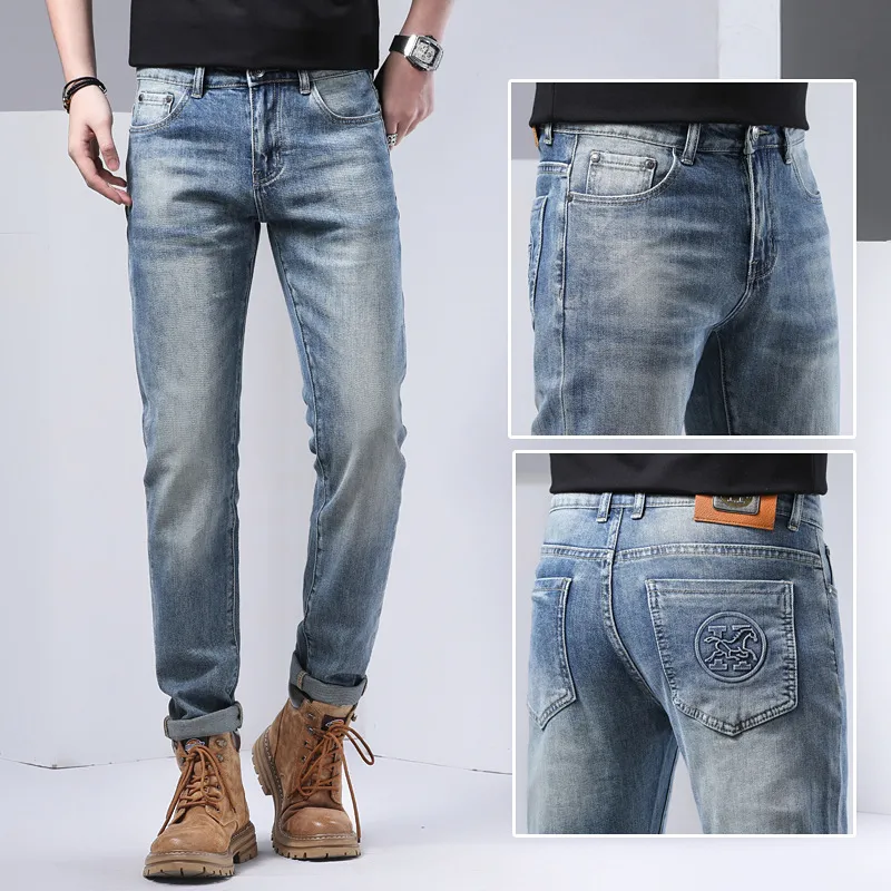 『28-38』新作メンズジーンズ、春夏、薄手、ストレッチ、エンボス加工カジュアルパンツ