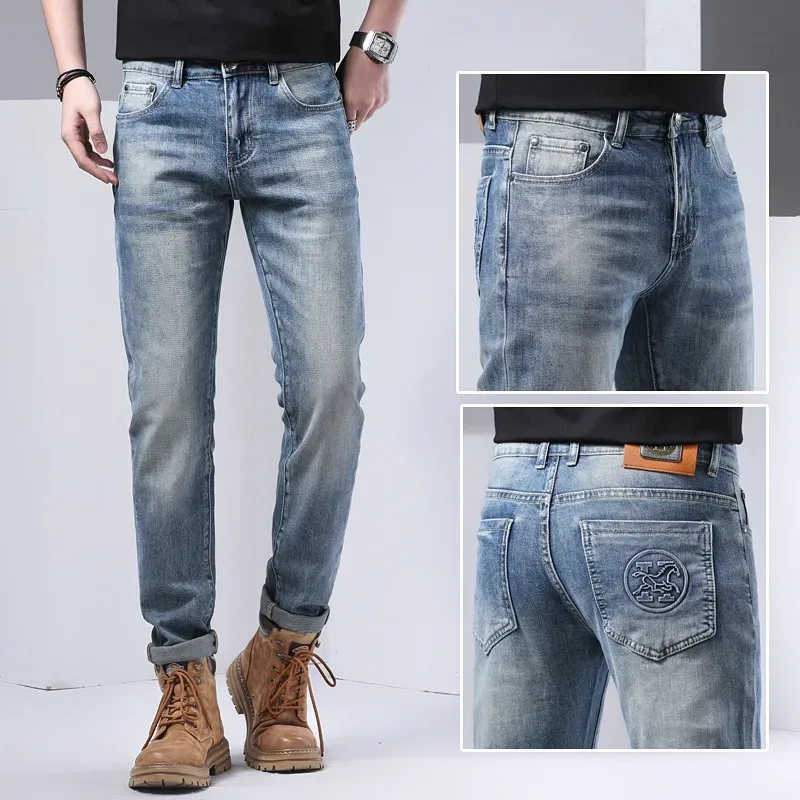 『28-38』新作メンズジーンズ、春夏、薄手、ストレッチ、エンボス加工カジュアルパンツ