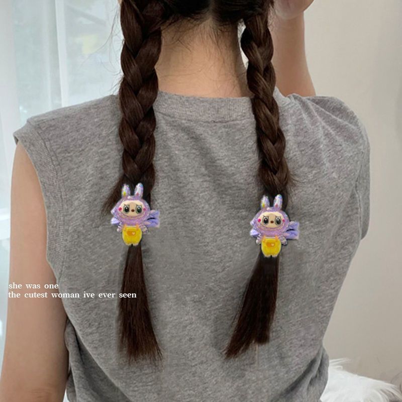 Labubuキュートで甘いドーパミン高弾性ゴムバンドダブルポニーテールヘアロープヘアリング